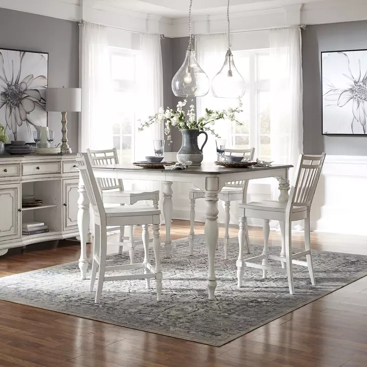 Magnolia Manor Antique White and Weathered Bark 5 Piece Extendable Gathering Dining Set
