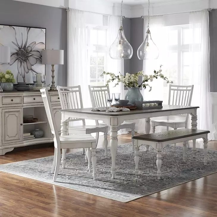 Southern Manor Antique White and Weathered Bark 6 Piece Extendable Dining Set