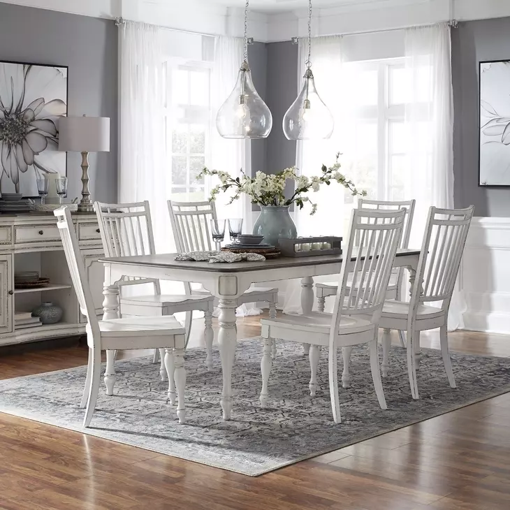 Southern Manor Antique White and Weathered Bark 7 Piece Extendable Gathering Dining Set