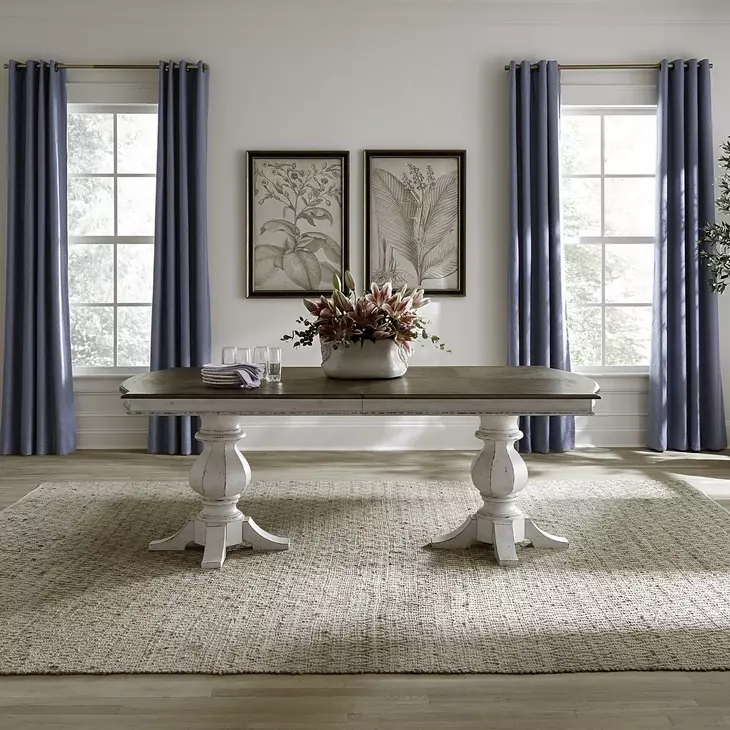 Southern Manor Antique White and Weathered Bark 124" Extendable Rectangular Dining Table