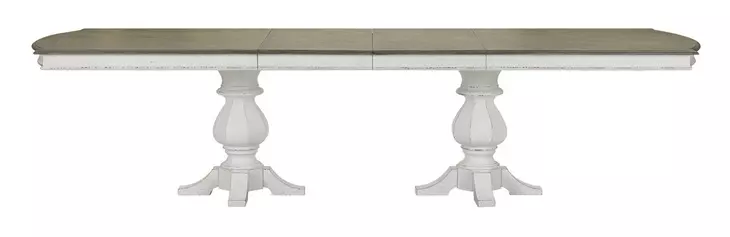 Southern Manor Antique White and Weathered Bark 124" Extendable Rectangular Dining Table