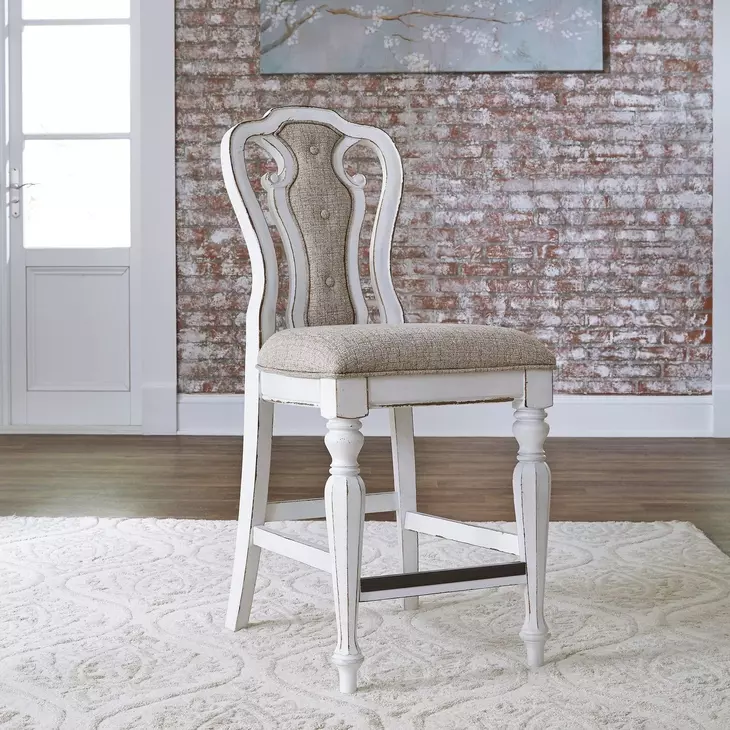 Southern Manor Antique White and Weathered Bark Upholstered 5 Piece Gathering Dining Set