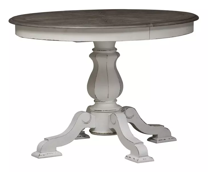 Southern Manor Antique White and Weathered Bark 5 Piece Round Extendable Dining Set