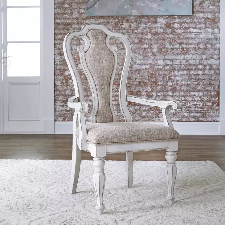 Southern Manor Antique White and Weathered Bark Upholstered 7 Piece Extendable Rectangular Dining Set