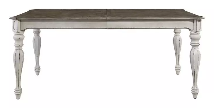 Southern Manor Antique White and Weathered Bark Upholstered 7 Piece Extendable Rectangular Dining Set