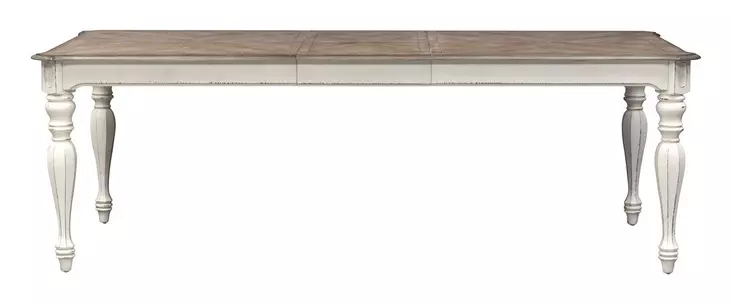 Southern Manor Antique White and Weathered Bark 7 Piece Leg Base Extendable Dining Set