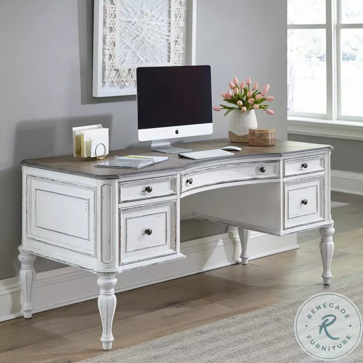 Magnolia Manor Antique White And Weathered Bark Writing Desk