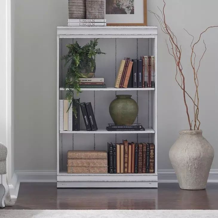 Magnolia Manor Antique White and Weathered Bark 60" Bookcase