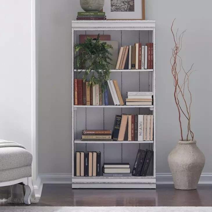 Magnolia Manor Antique White and Weathered Bark 60" Bookcase
