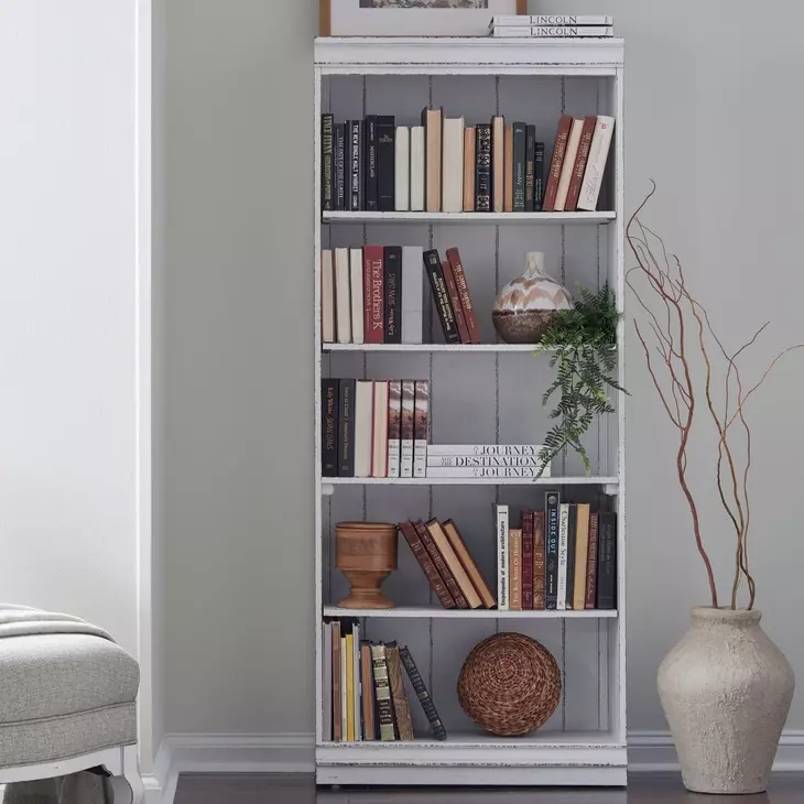 Camellia Manor Antique White and Weathered Bark 72" Bookcase