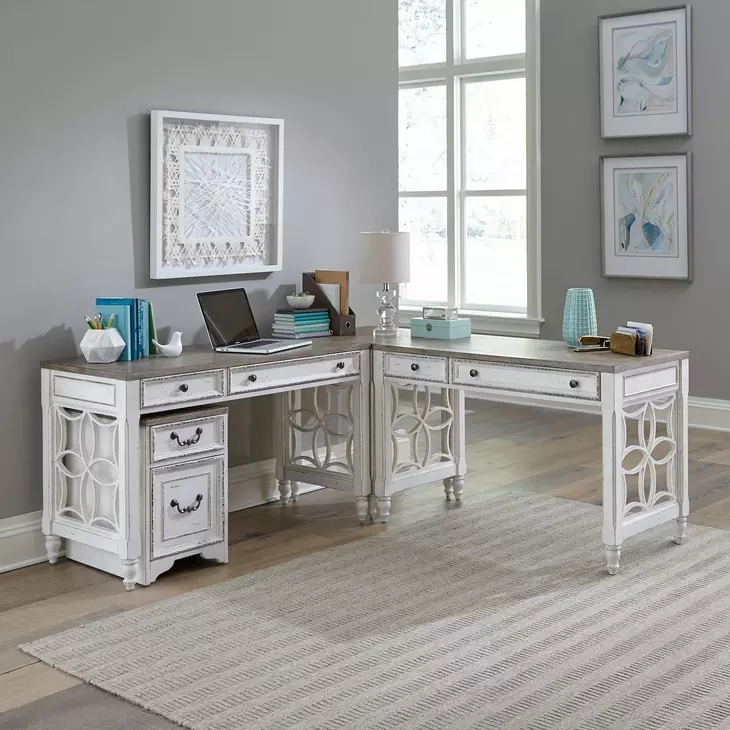 Magnolia Manor Antique White and Weathered Bark 4 Piece Desk Set