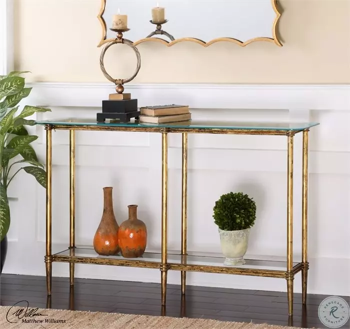 Tharion Bright Gold Leaf Console Table