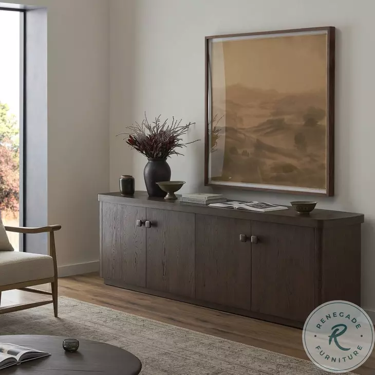 Valen Rustic Brown Oak Veneer 4 Door Sideboard
