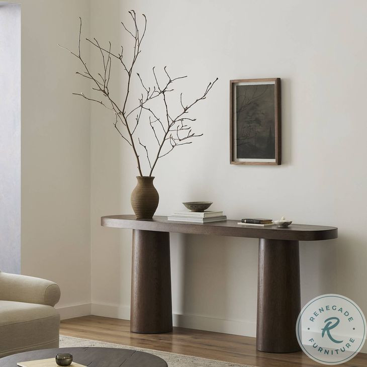 Valen Rustic Brown Oak Veneer 78" Console Table