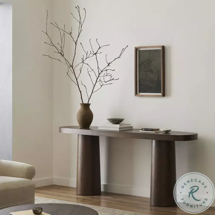 Valen Rustic Brown Oak Veneer 78" Console Table