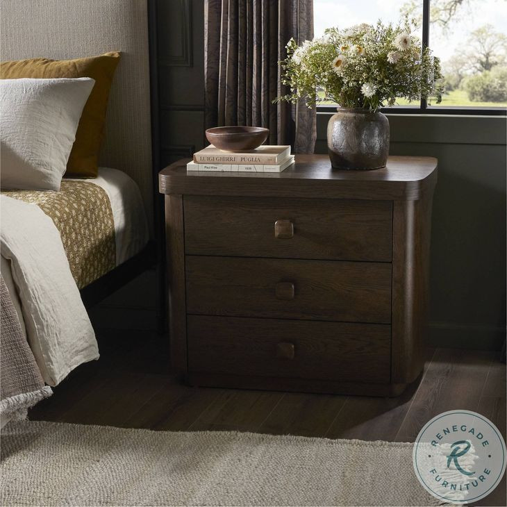 Valen Rustic Brown Oak Veneer 3 Drawer Nightstand