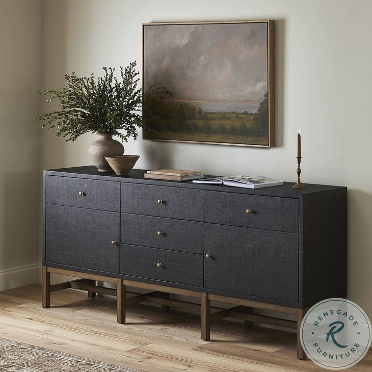 Fiona Black Raffia 5 Drawer Sideboard