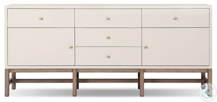 Fiona Ivory Painted Raffia 5 Drawer Sideboard