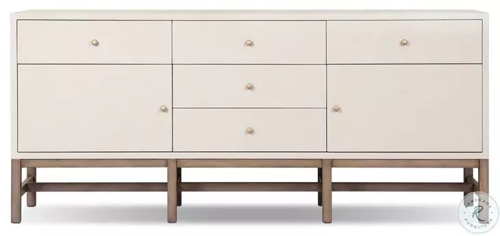 Fiona Ivory Painted Raffia 5 Drawer Sideboard