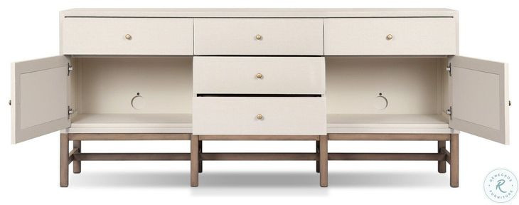 Fiona Ivory Painted Raffia 5 Drawer Sideboard