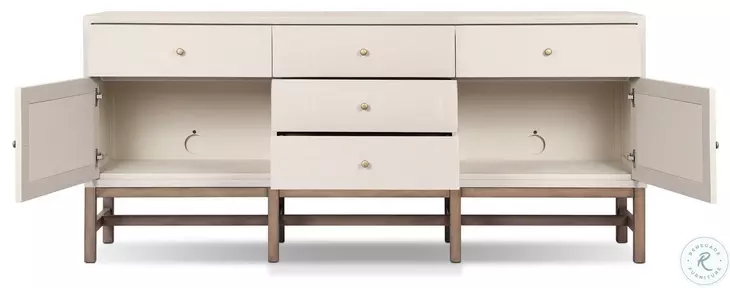 Fiona Ivory Painted Raffia 5 Drawer Sideboard