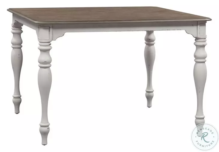 Camellia Manor Antique White And Weathered Bark Gathering Extendable Counter Height Dining Table
