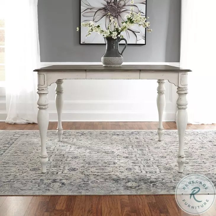Camellia Manor Antique White And Weathered Bark Gathering Extendable Counter Height Dining Table
