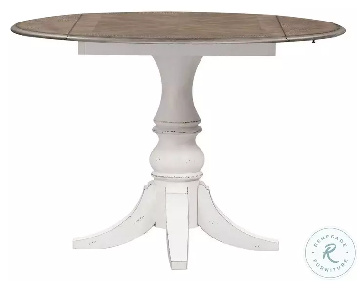 Magnolia Manor Antique White And Weathered Bark Extendable Drop Leaf Dining Table