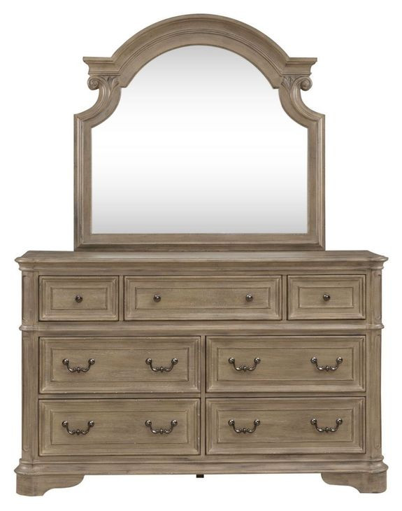 Magnolia Manor Weathered Bisque 7 Drawer Dresser with Mirror