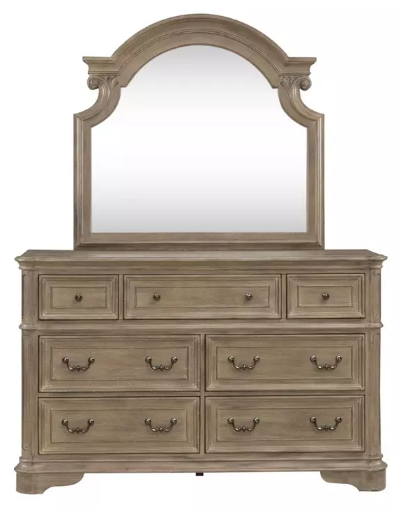 Camellia Manor Weathered Bisque 7 Drawer Dresser with Mirror