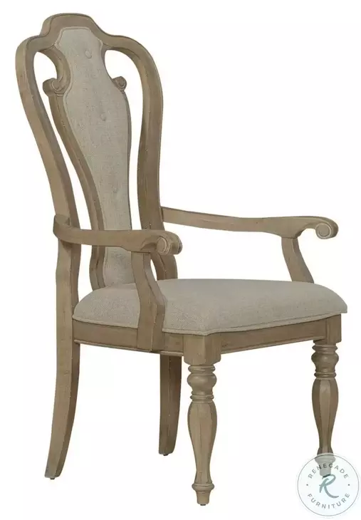 Magnolia Manor Weathered Bisque Splat Back Upholstered Arm Chair Set of 2