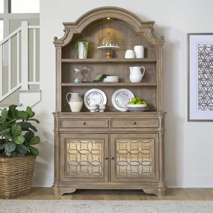 Magnolia Manor Weathered Bisque 2 Door Buffet and Hutch with LED