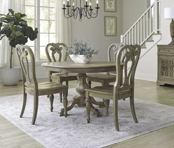 Southern Manor Weathered Bisque 5 Piece Extendable Pedestal Base Dining Set