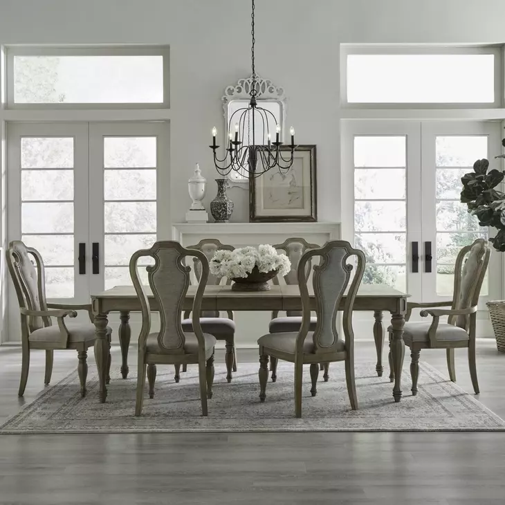 Southern Manor Weathered Bisque and Ivory Tweed 7 Piece Extendable Rectangular Dining Set