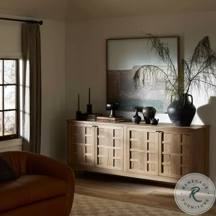 Alessio Aged Natural Oak Veneer 4 Door Sideboard