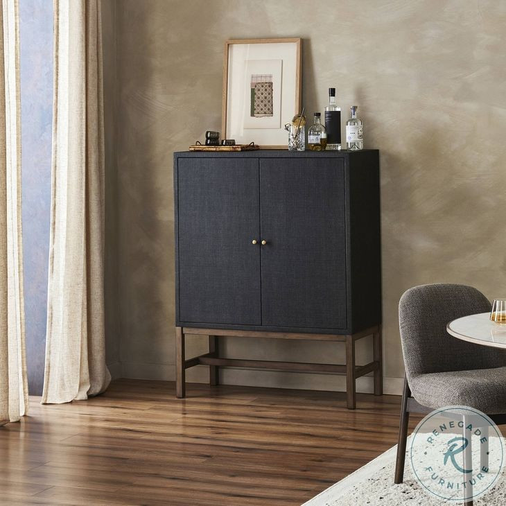 Fiona Black Raffia 2 Door Bar Cabinet