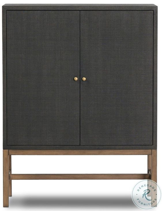 Fiona Black Raffia 2 Door Bar Cabinet