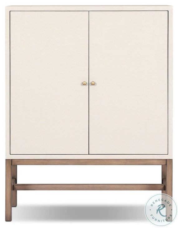 Fiona Ivory Painted Raffia 2 Door Bar Cabinet