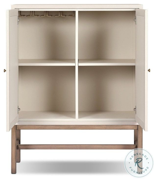 Fiona Ivory Painted Raffia 2 Door Bar Cabinet