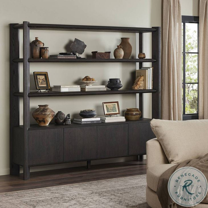 Orwin Smoked Black Oak Wide 4 Door Bookshelf