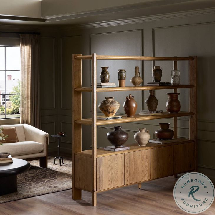 Orwin Worn Oak Wide 4 Door Bookshelf