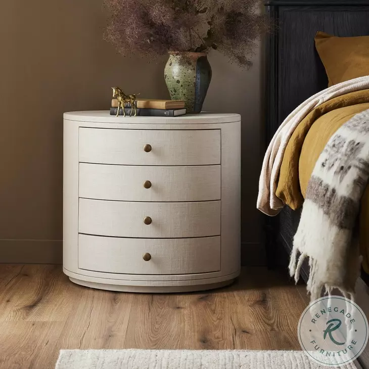 Amelia Ivory Painted Linen Oval 4 Drawer Nightstand