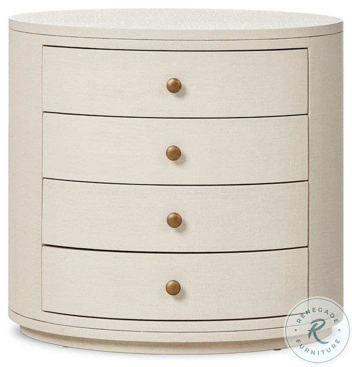 Amelia Ivory Painted Linen Oval 4 Drawer Nightstand