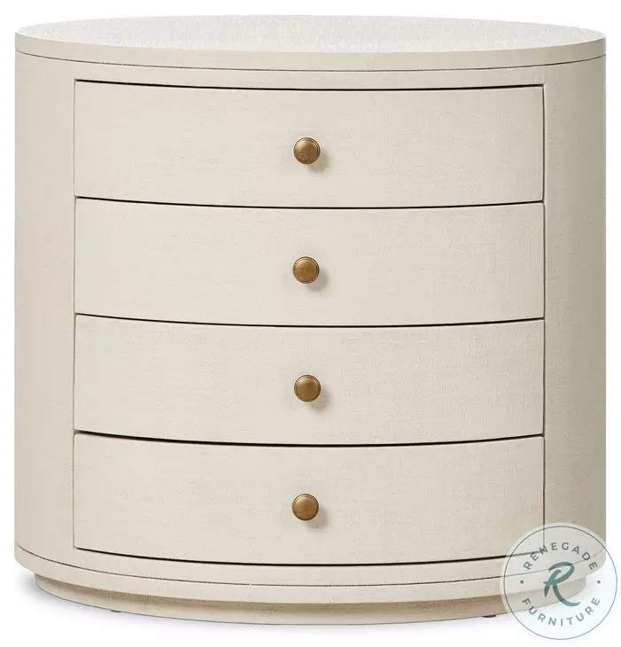 Amelia Ivory Painted Linen Oval 4 Drawer Nightstand