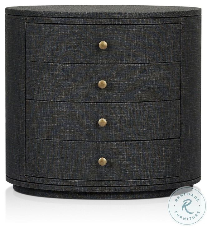Amelia Black Linen Oval 4 Drawer Nightstand