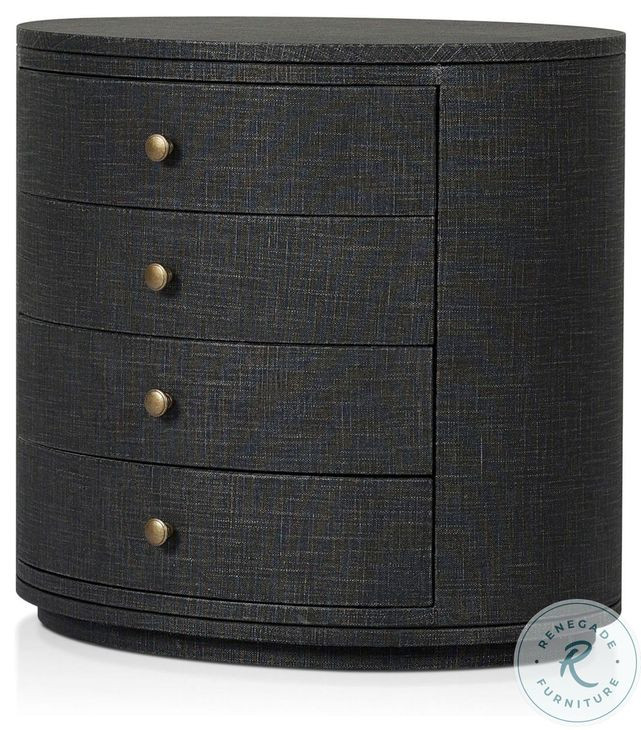 Amelia Black Linen Oval 4 Drawer Nightstand
