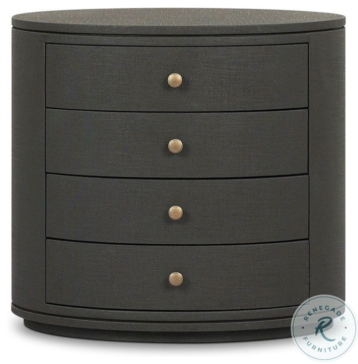 Amelia Dark Green Lacquered Linen Oval 4 Drawer Nightstand