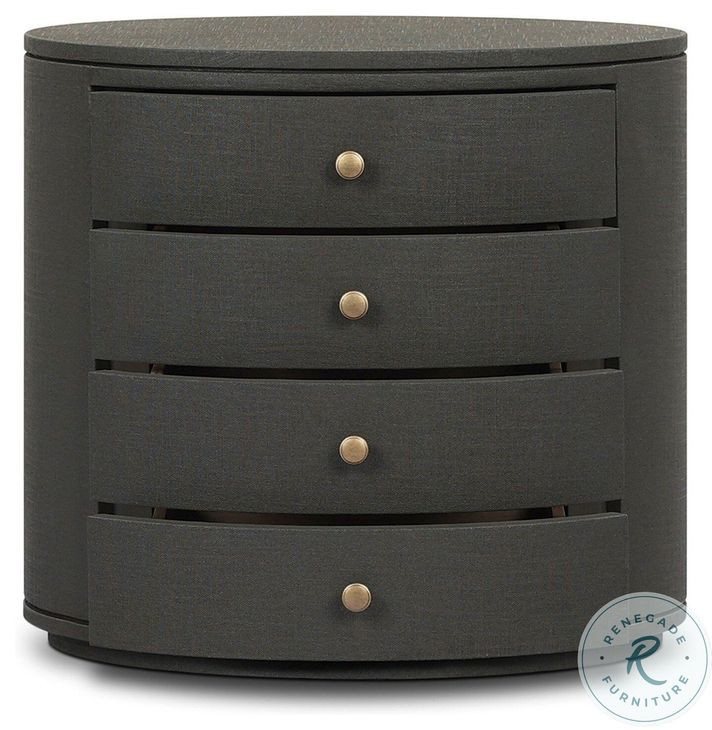 Amelia Dark Green Lacquered Linen Oval 4 Drawer Nightstand