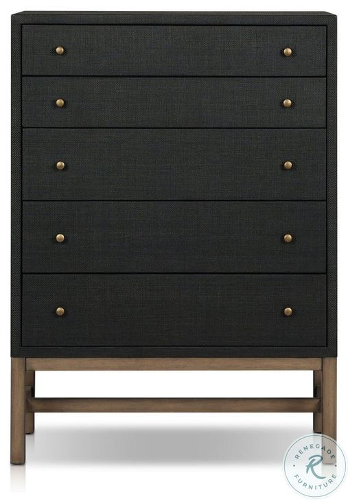 Fiona Black Raffia Tall 5 Drawer Dresser
