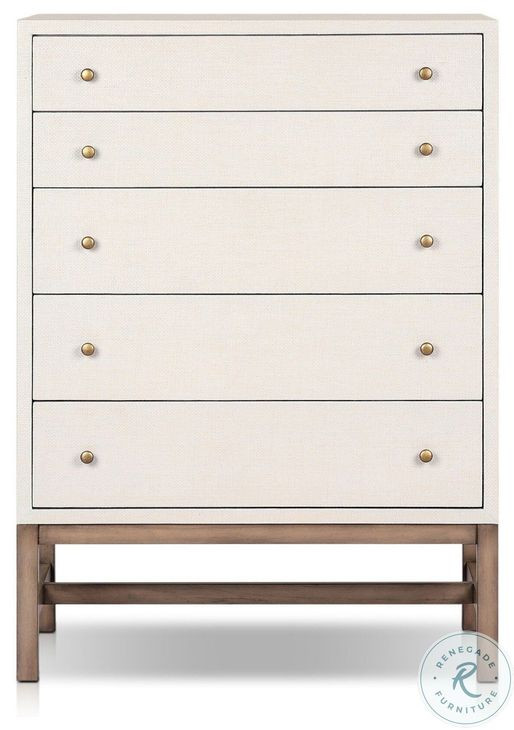 Fiona Ivory Painted Raffia Tall 5 Drawer Dresser